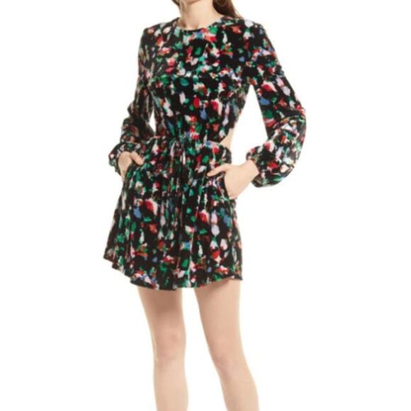 New ~ OPEN EDIT / NORDSTROM ~ Floral Velvet Cut Out Back Mini Dress XL FALL ~ - Picture 2 of 8